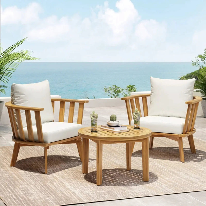 Patio Furniture Set, Outdoor Acacia Wood Patio Club Chair With Table by HouseOfZazla