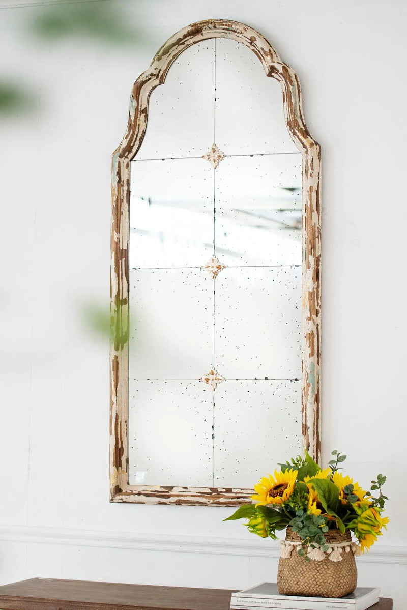 Large & Framed Wall Mirror, Arched Mirror With Decorative Window Look For Living Room - Cream by Unique Piece Furniture