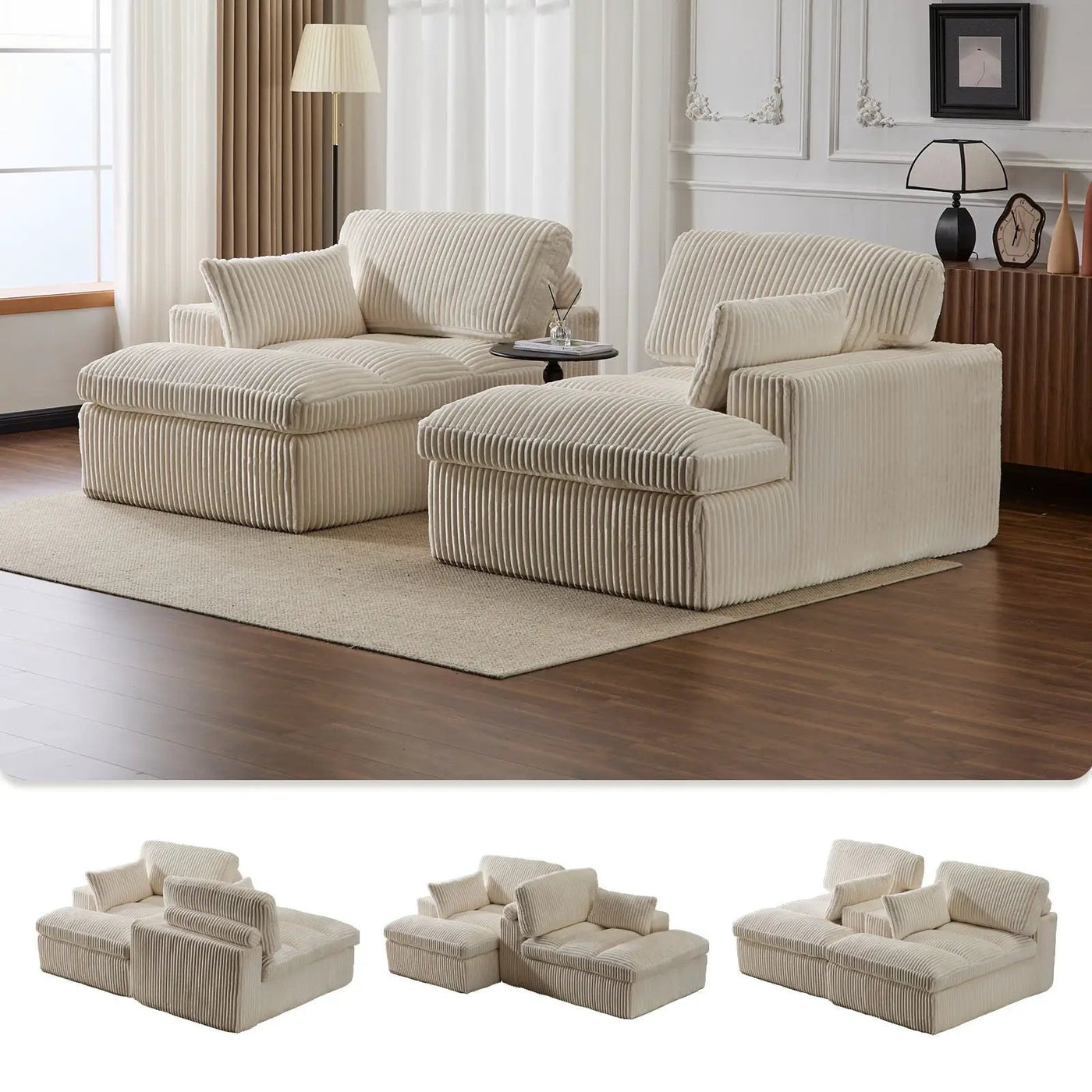 Double Chaise Lounge Chair, Oversized Upholstered Sleeper Cloud Couch by Unique Piece Furniture