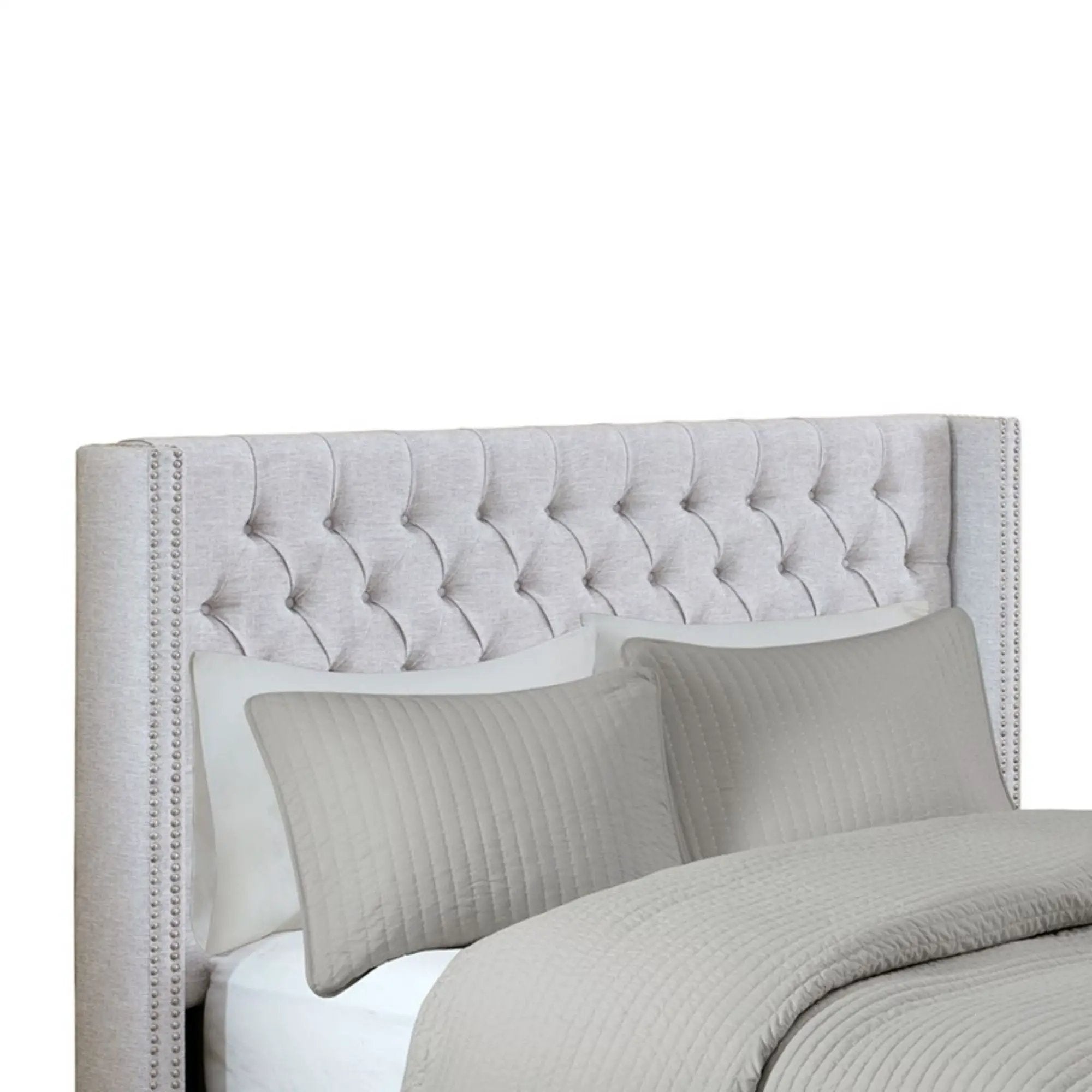Transitional Upholstery Headboard With Tufted Buttons And Nailhead Trim by HouseOfZazla
