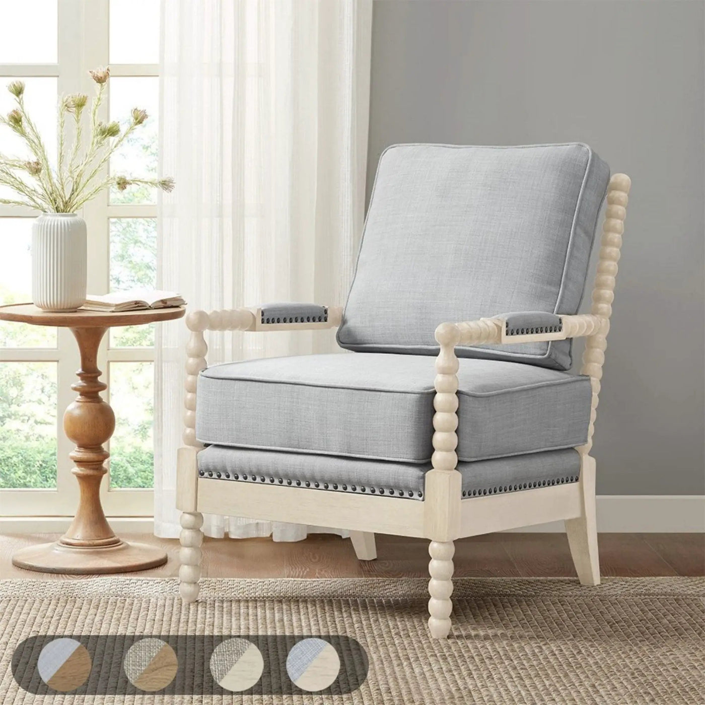 Arm Chair With Open Back Spindle Design, Padded Armrests by Unique Piece Furniture
