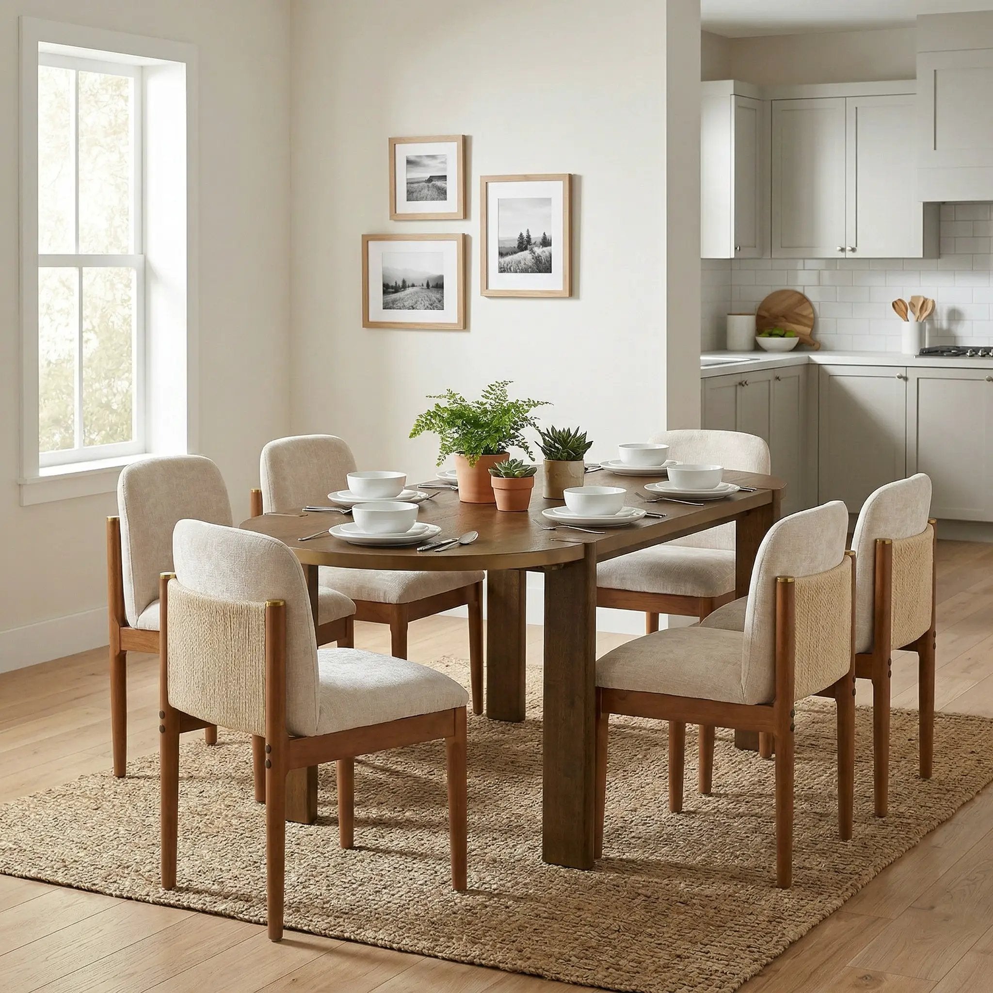 7 Pieces Modern Oval Dining Set, Rustic Farmhouse Solid Wood Kitchen Table Set for 6 by HouseOfZazla