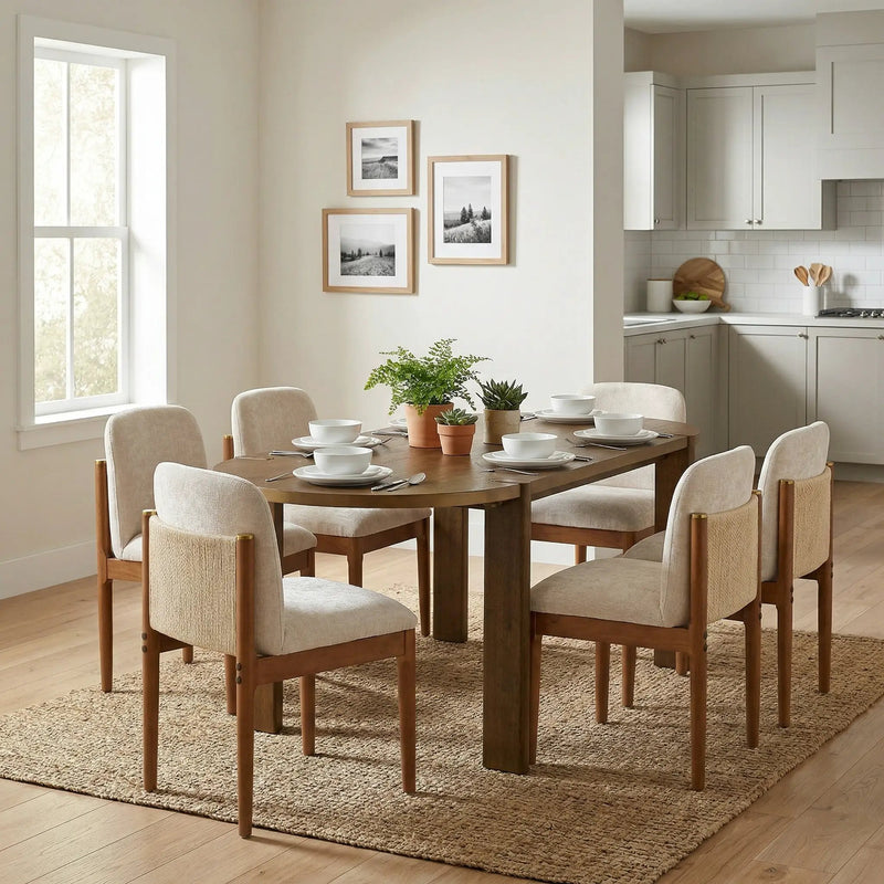 7 Pieces Modern Oval Dining Set, Rustic Farmhouse Solid Wood Kitchen Table Set for 6 by HouseOfZazla