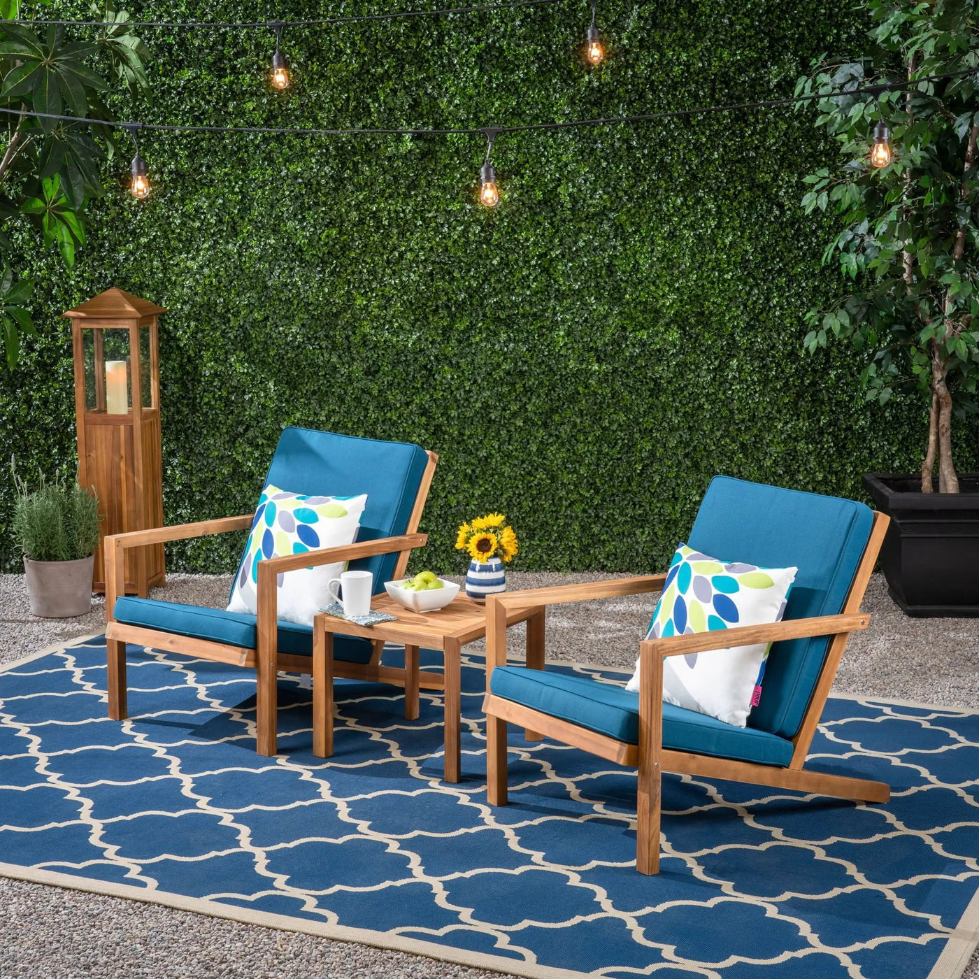 Celestaria 3-Piece Outdoor Chat Set with Adirondack Chairs, Cushions and Side Table by HouseOfZazla