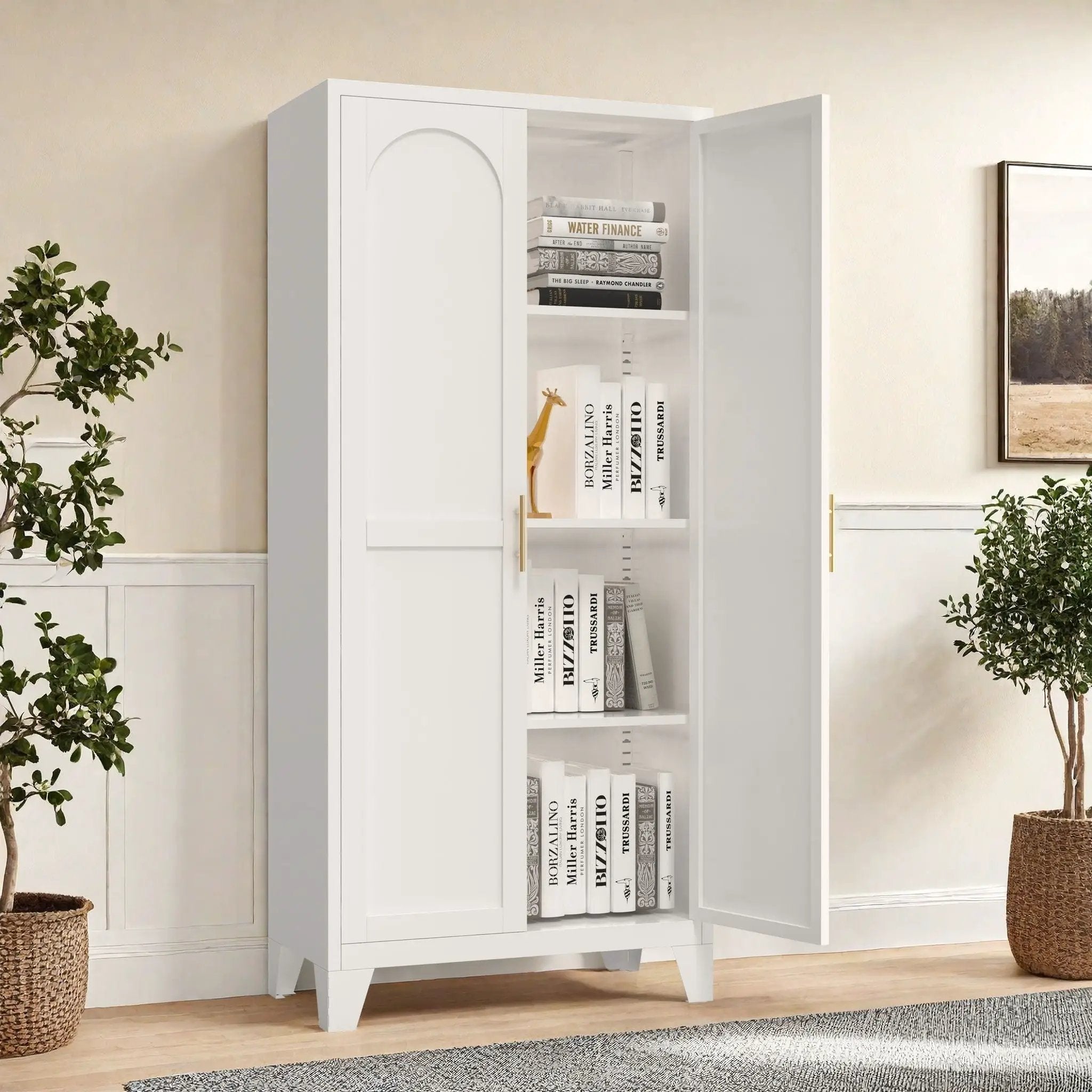 2 Shapely Doors Cabinet Metal Storage Cabinet With Doors And Adjustable Shelves For Bedroom Living Room - White by HouseOfZazla