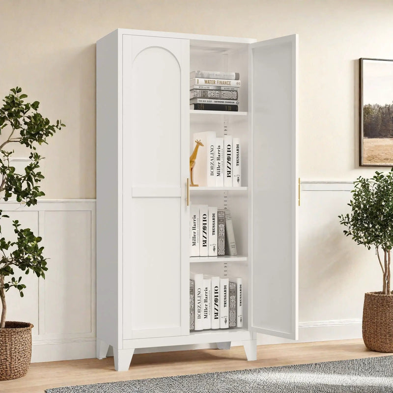 2 Shapely Doors Cabinet Metal Storage Cabinet With Doors And Adjustable Shelves For Bedroom Living Room - White by HouseOfZazla