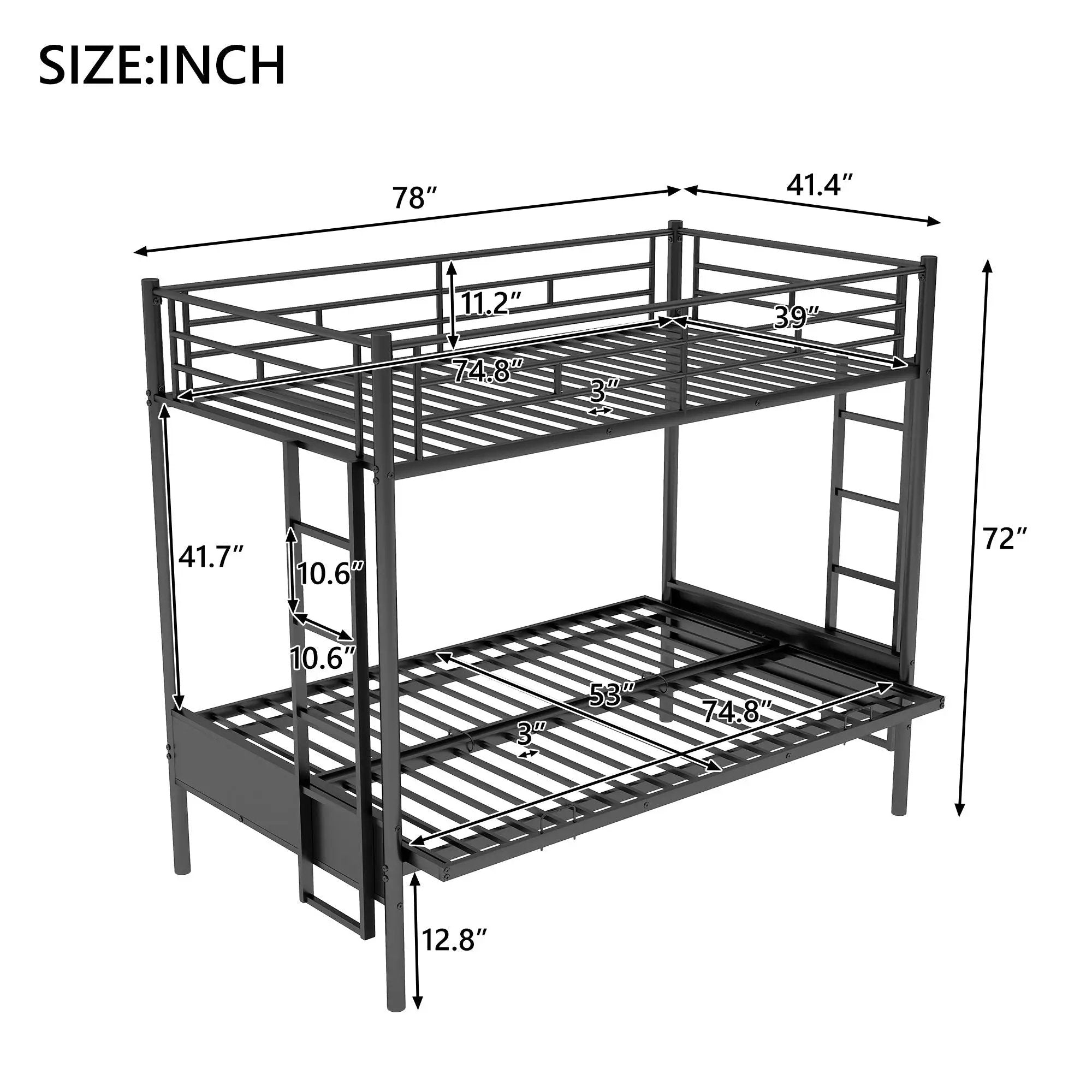 Twin Over Full Bunk Bed, Multifunction - Black by Unique Piece Furniture