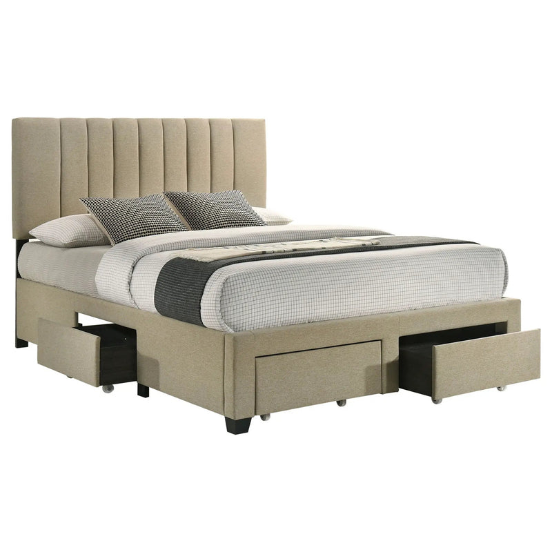 Wheatland 4-drawer Upholstered Queen Storage Bed Light Brown by Unique Piece Furniture