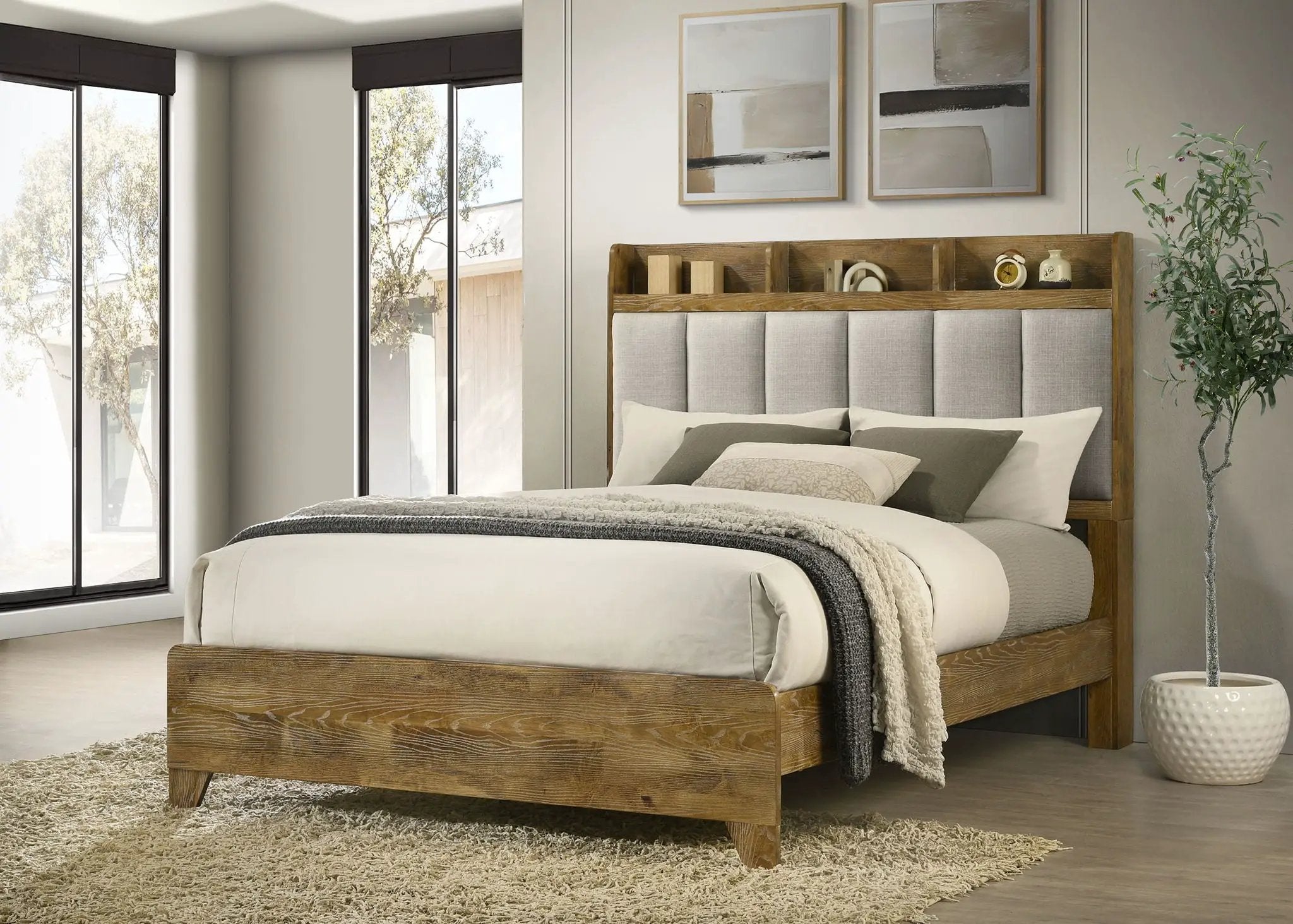 Henderson 57-inch Eastern King Bookcase Panel Bed Medium Oak by Unique Piece Furniture