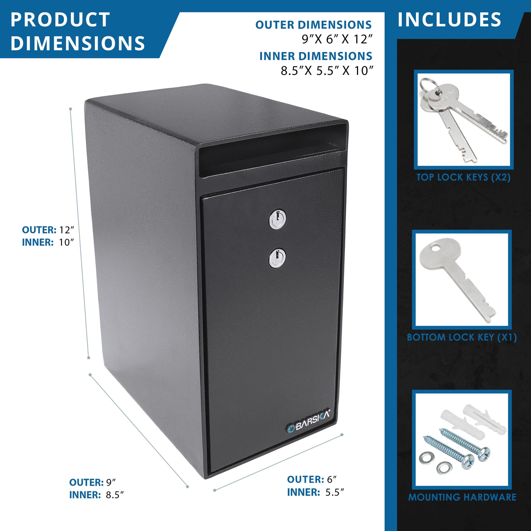 0.27 Cu Ft Dual Key Depository Safe - Black by HouseOfZazla