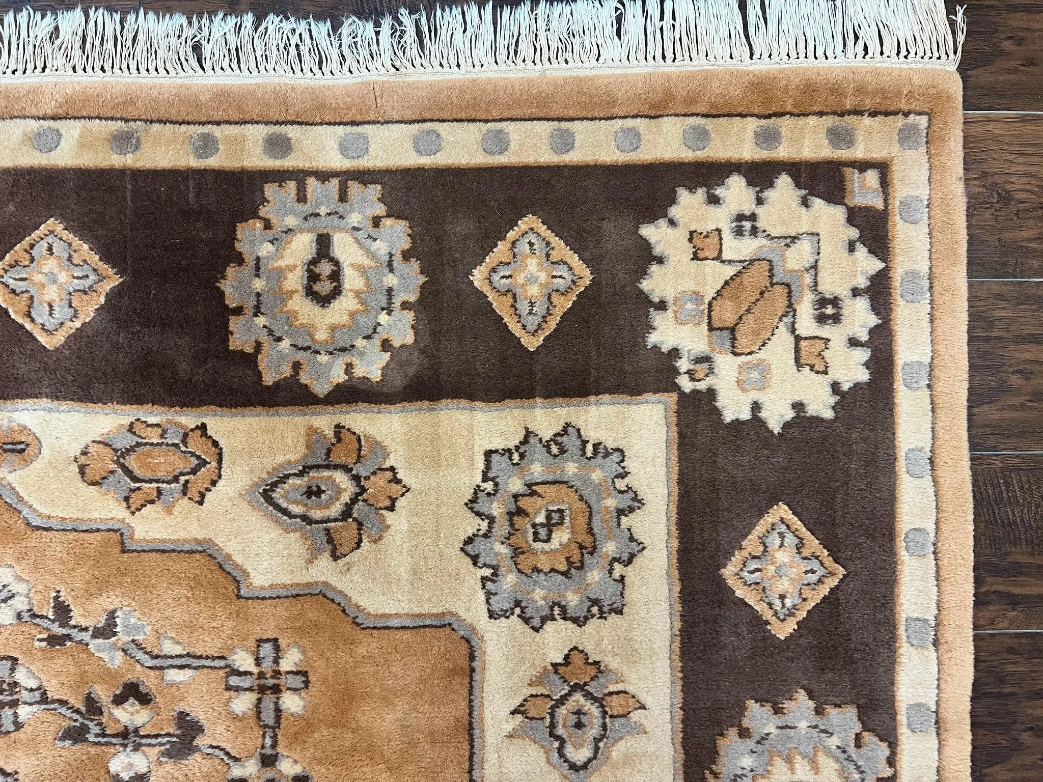Indian Oushak Rug 8x10, Wool Hand Knotted Vintage Carpet by Jewel Rugs