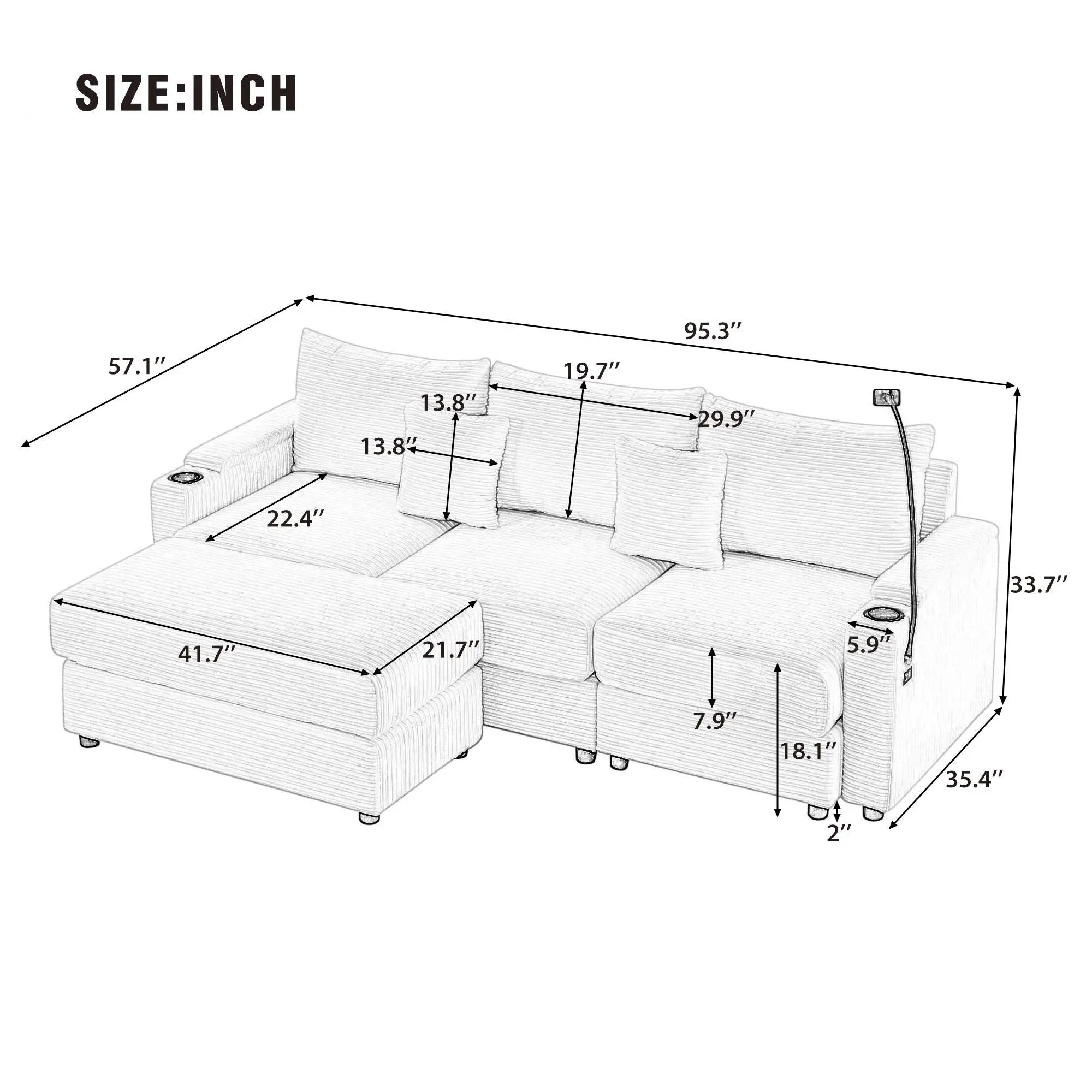 Modern Style Loveseat Sofa Sectional Sofa Couch With Storage Space, A Movable Ottoman, Two USB Ports, Two Cup Holders, A Phone Holder For Living Room by HouseOfZazla