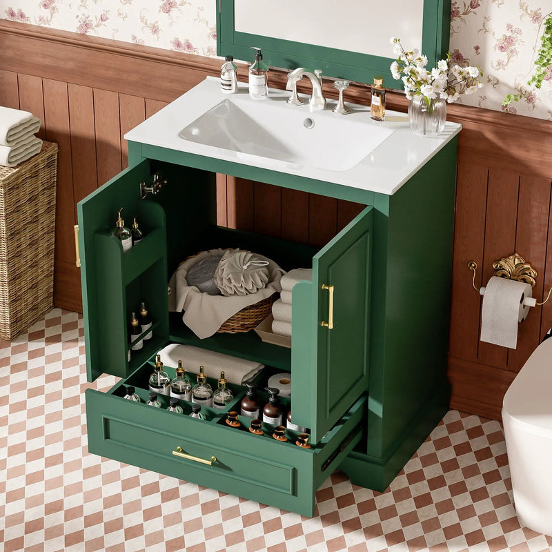 Bathroom Vanity With Sink, 1 Divided Drawer And 2 Soft Close Doors With Double Shelf by Unique Piece Furniture