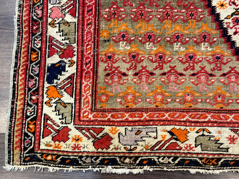 Antique Persian Malayer Rug 4x7, Tribal Senneh Carpet, Geometric, Diamond Design by Jewel Rugs