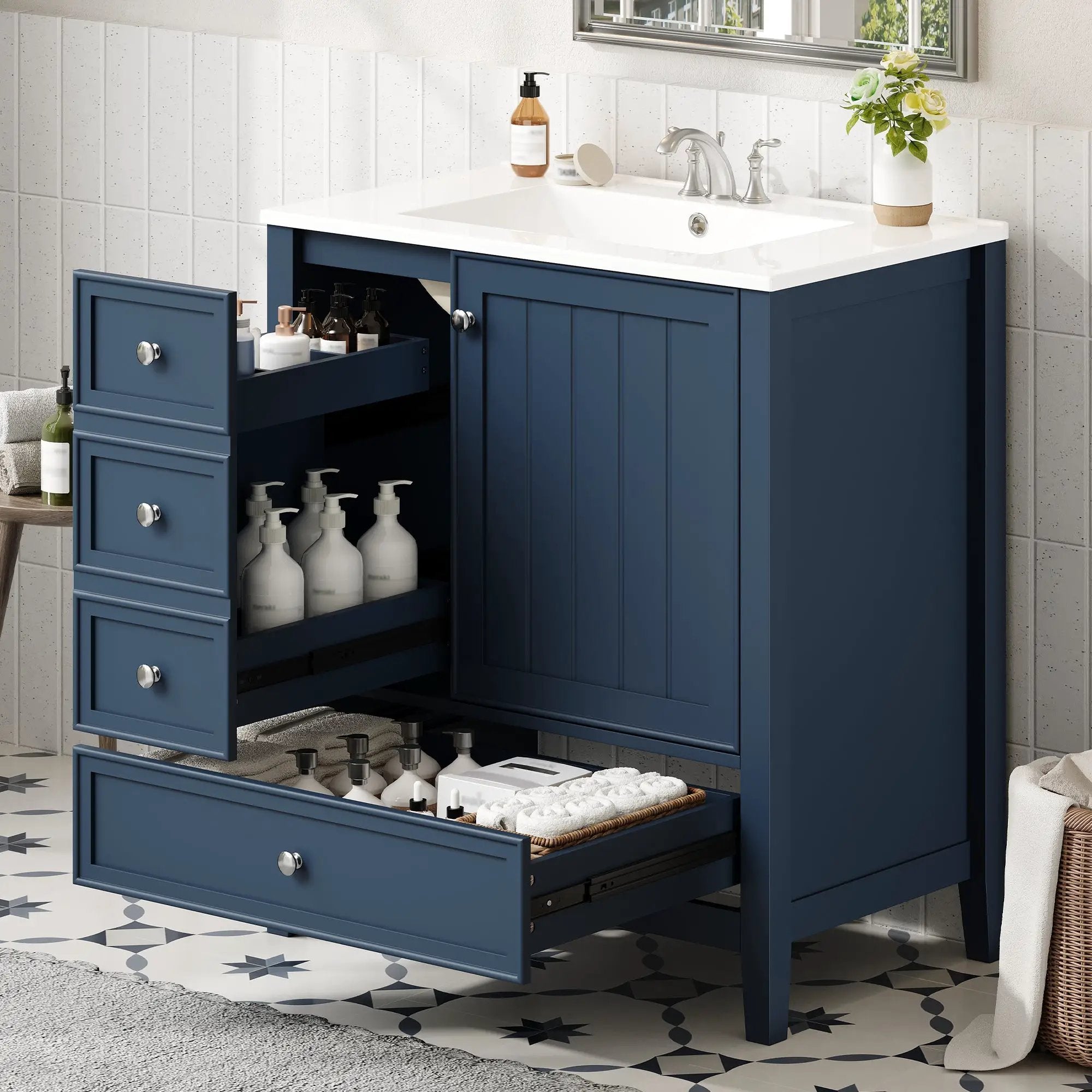 30" Bathroom Vanity with Sink, One Cabinet and Three Drawers by HouseOfZazla