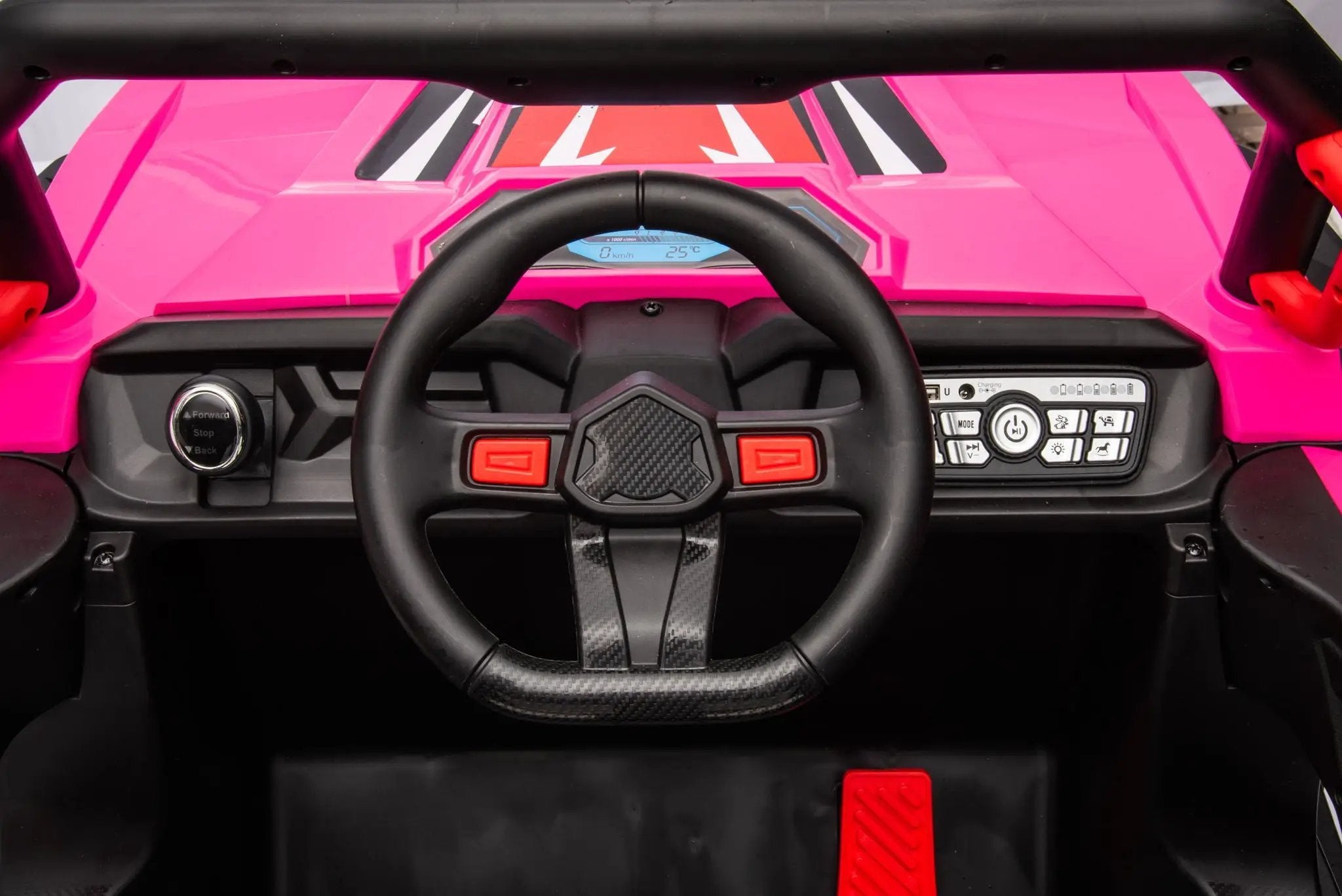 12V7A*1 30W*4 Four-Wheel Drive Seat One Button Start, Forward And Backward, High And Low Speed, Music, Front Light, Power Display, Two Doors Can Open, 2.4G R / C, Seat Belt Four Wheel Absorber by HouseOfZazla