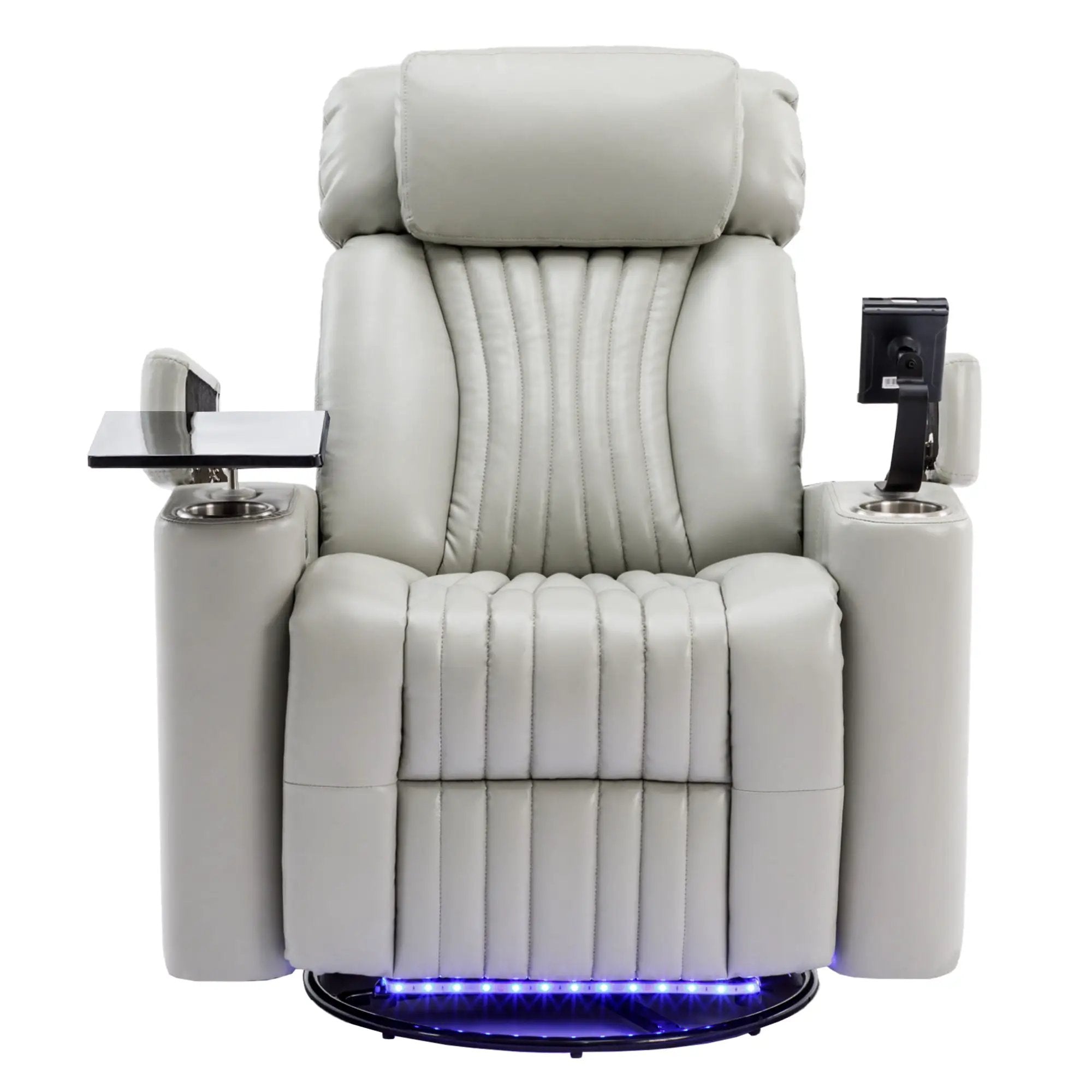 270° Power Swivel Recliner Home Theater Chair With Hidden Arm Storage, LED Light, Cup Holder, And Tray Table by HouseOfZazla