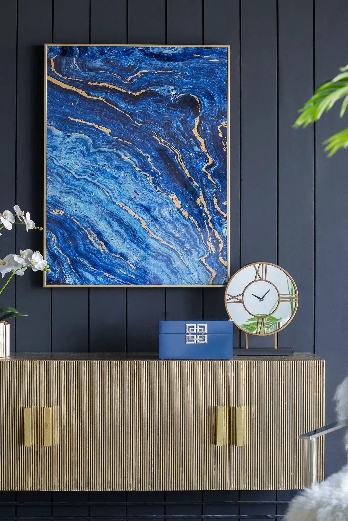 Framed Art Panels, Unique Marbled Design (Set of 2) - Blue by Unique Piece Furniture
