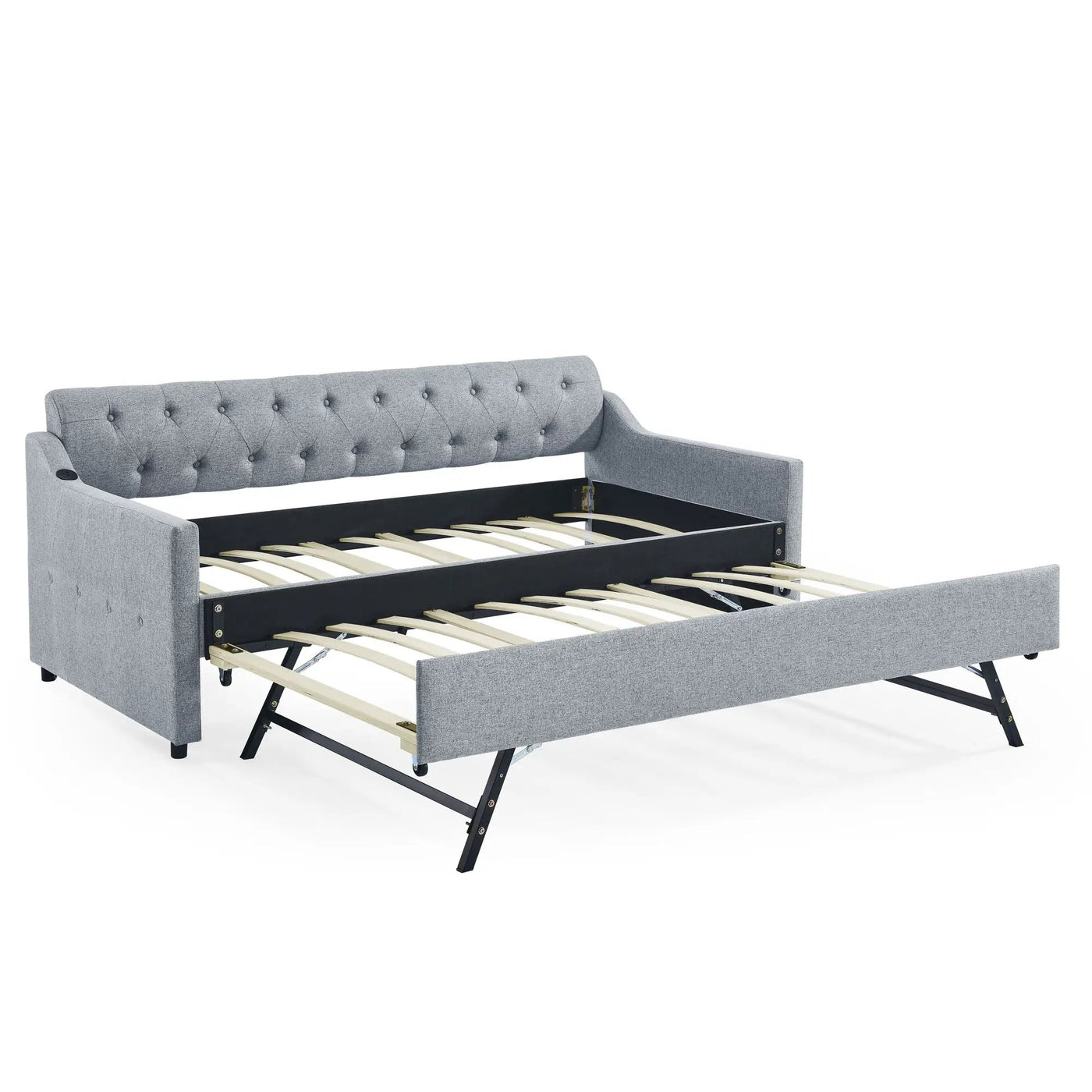 Size Upholstered Daybed With Trundle And USB Charging Armrest by HouseOfZazla