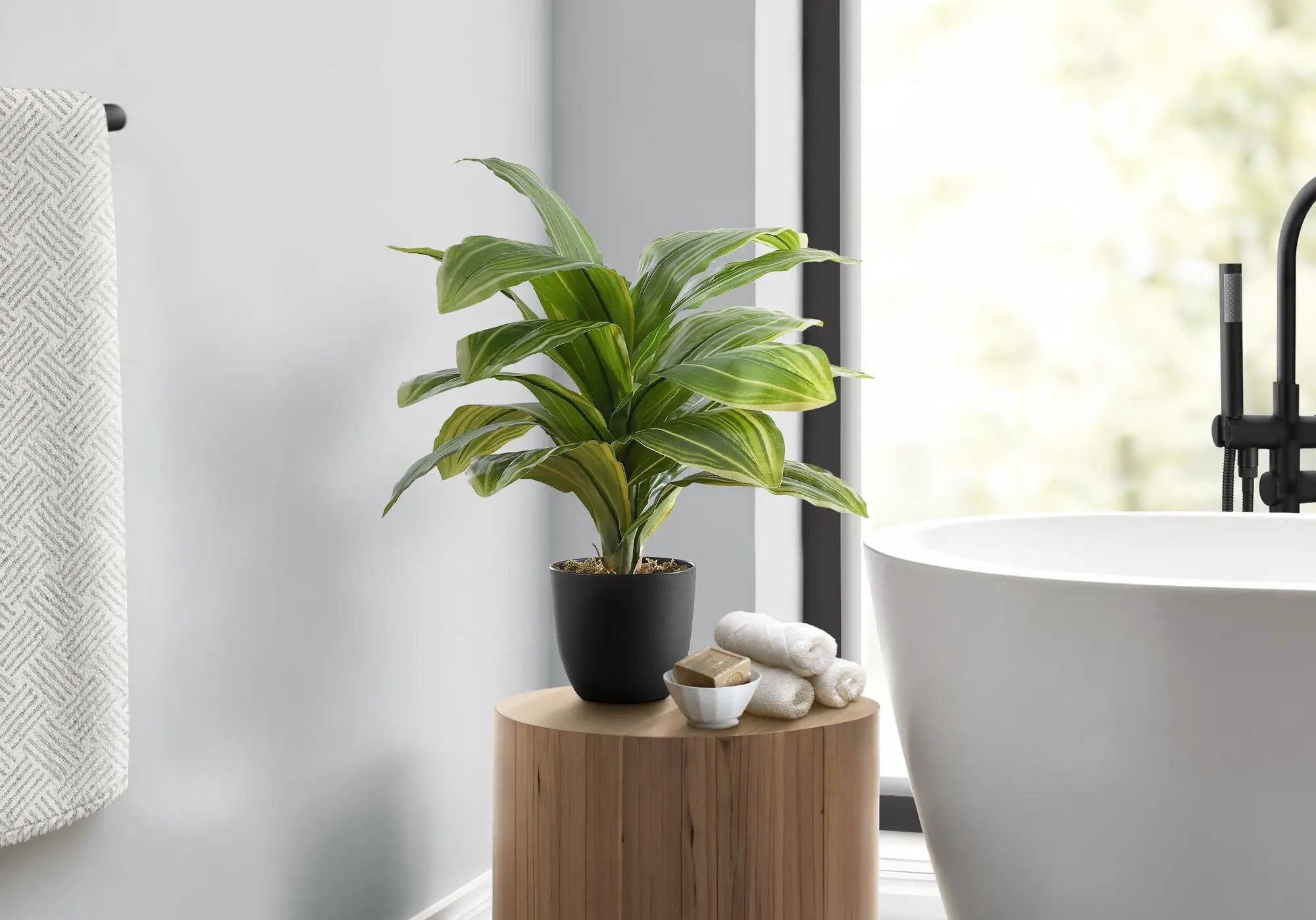 17" Tall, Artificial Plant, Dracaena, Indoor, Faux, Fake, Table, Greenery, Potted, Real Touch, Decorative - Green / Black by Unique Piece Furniture