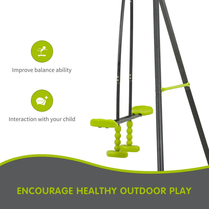 Xns008 Interesting Triple Children Metal Safe Swing Set 440Lbs For Outdoor Playground Three Seat Swing For Age 3+ - Green / Black by HouseOfZazla