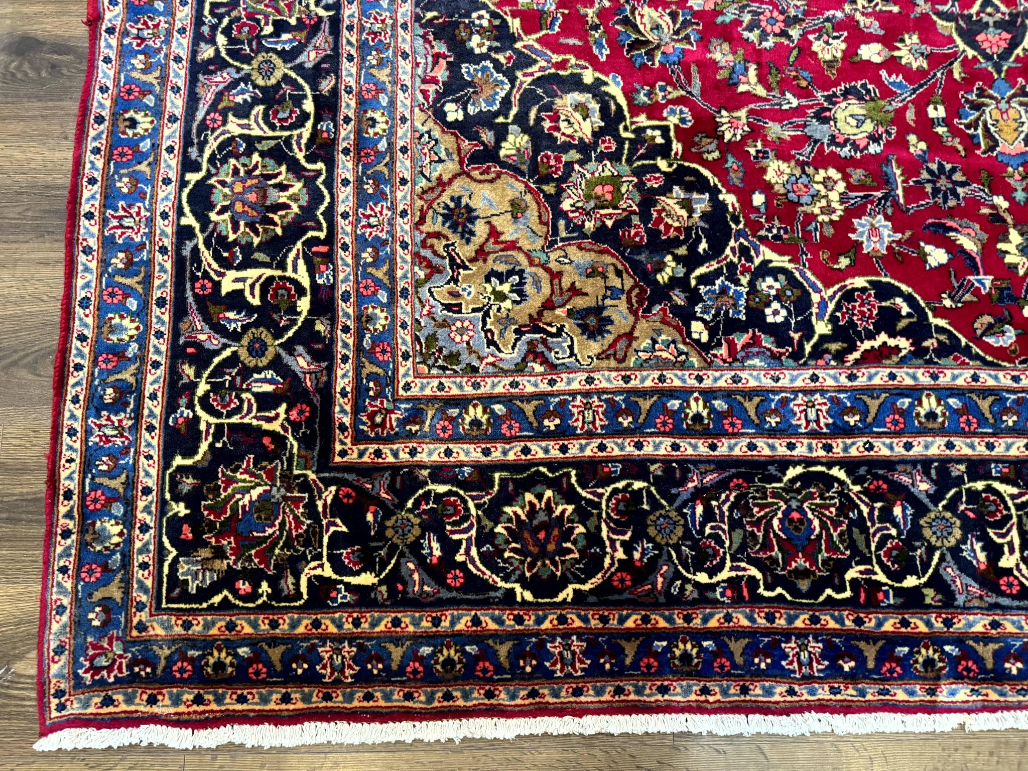 Traditional Persian Rug 8x11, Red Navy Blue, Floral Medallion, Antique Persian Mashad Carpet, Wool by Jewel Rugs