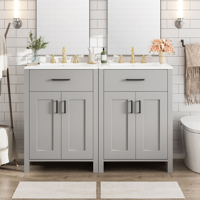 Bathroom Vanity With Ceramic Sink, Soft Close Doors, Flip Drawer, Double Layer Door Shelves by HouseOfZazla
