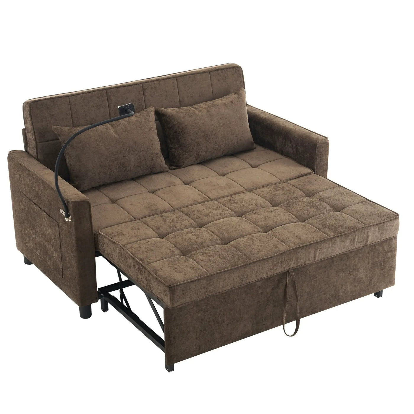 Pull-Out Sleeper Sofa With Reversible Backrest Cushion, Side Pockets, 2 USB Ports And A Phone Holder For Living Room by HouseOfZazla