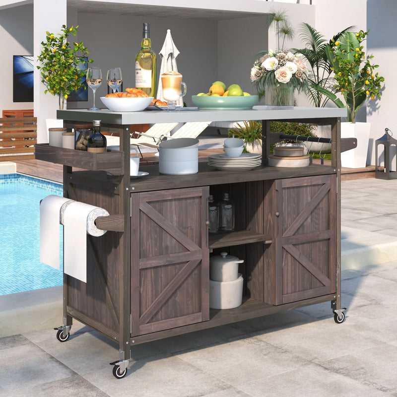 K&K Outdoor Kitchen Island, Rolling Bar Cart & Storage Cabinet by HouseOfZazla