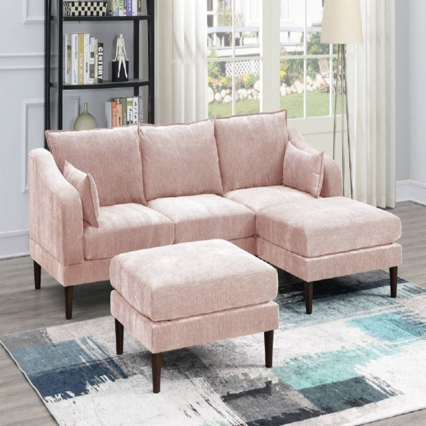 Modular L-Sectional Set With Ottomans - Pink by HouseOfZazla