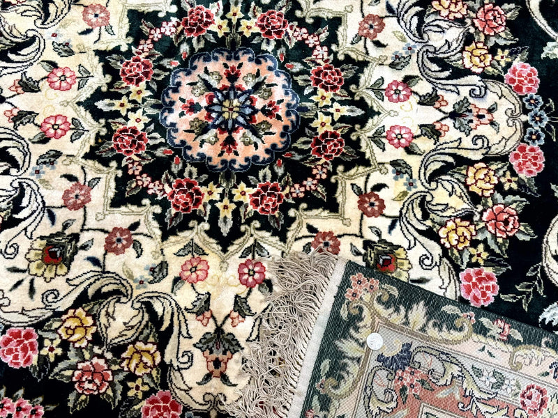 Silk Indian Kashmiri Rug 9x12, Vintage Hand Knotted Carpet by Jewel Rugs