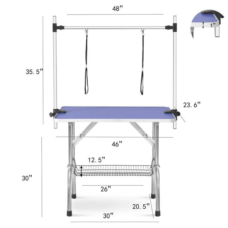 Large Size Grooming Table For Pet Dog And Cat With Adjustable Arm And Clamps Large Heavy Duty Animal Grooming Table - Blue by HouseOfZazla