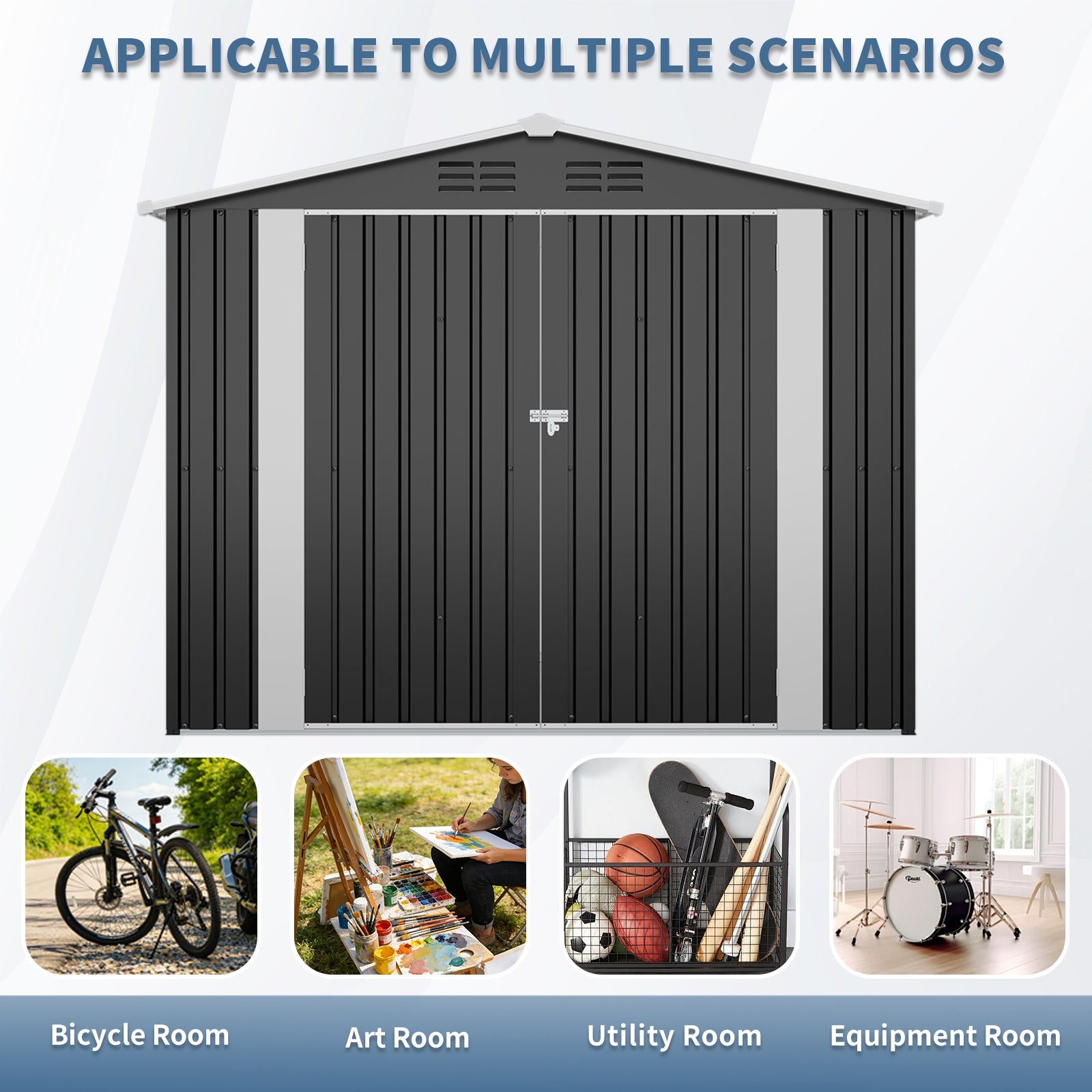 8ft x 4ft Outdoor Metal Storage Shed with Lockable Latch by HouseOfZazla