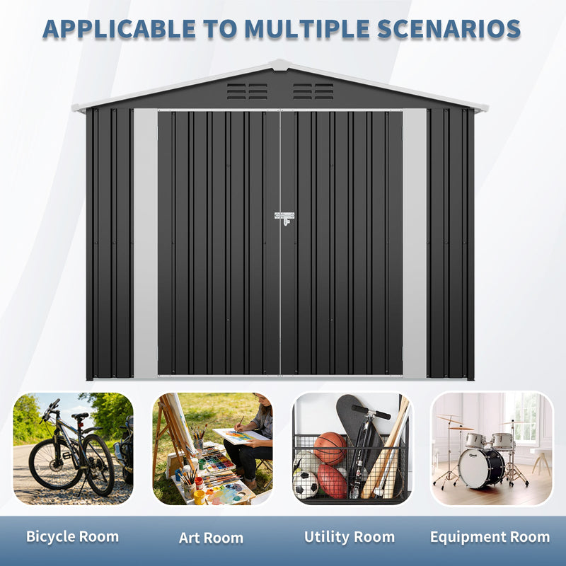 8ft x 4ft Outdoor Metal Storage Shed with Lockable Latch by HouseOfZazla