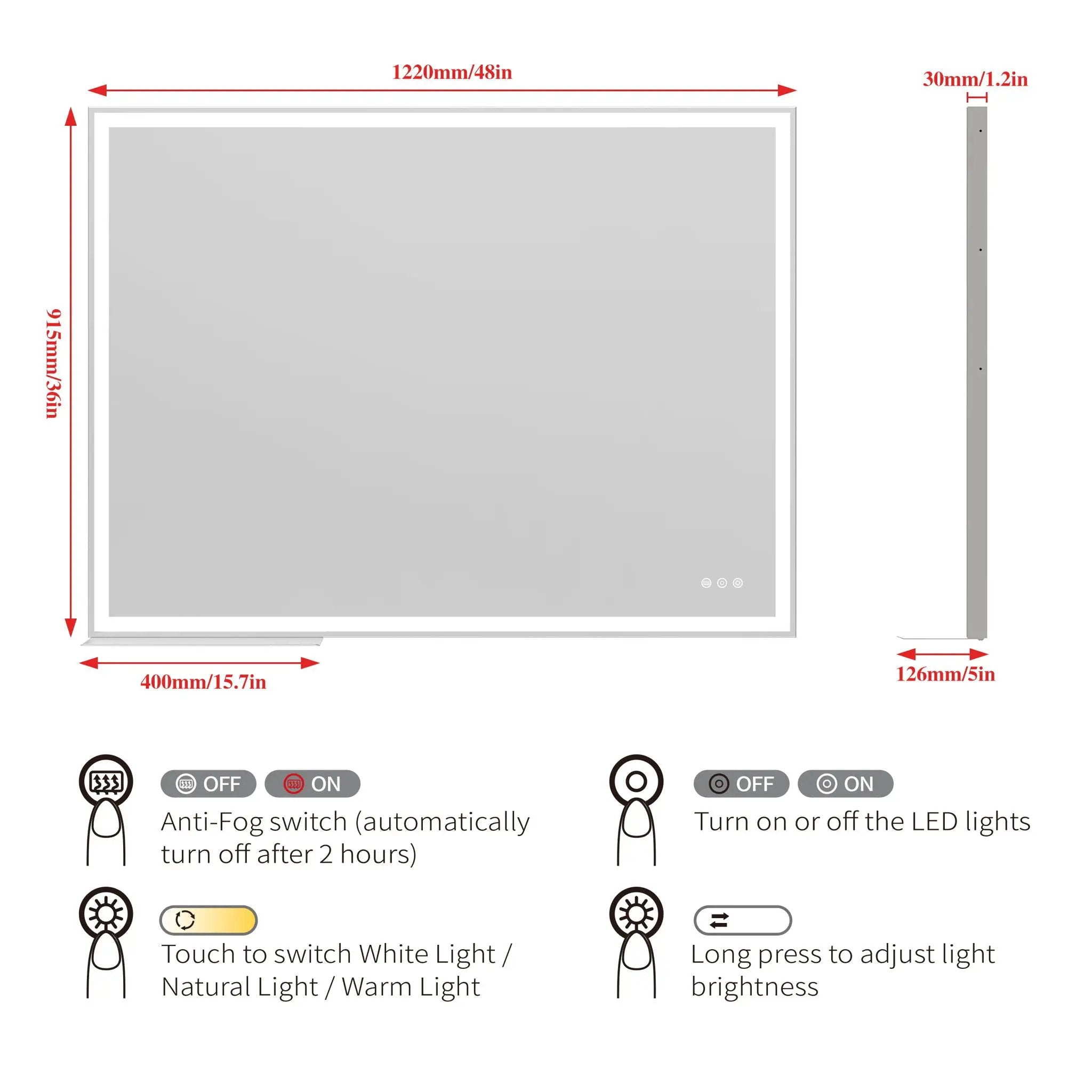 LED Bathroom Vanity Mirror Wall Mounted Adjustable / Warm / Natural Lights Anti-Fog Touch Switch With Memory Modern Smart Large Bathroom Mirrors by HouseOfZazla