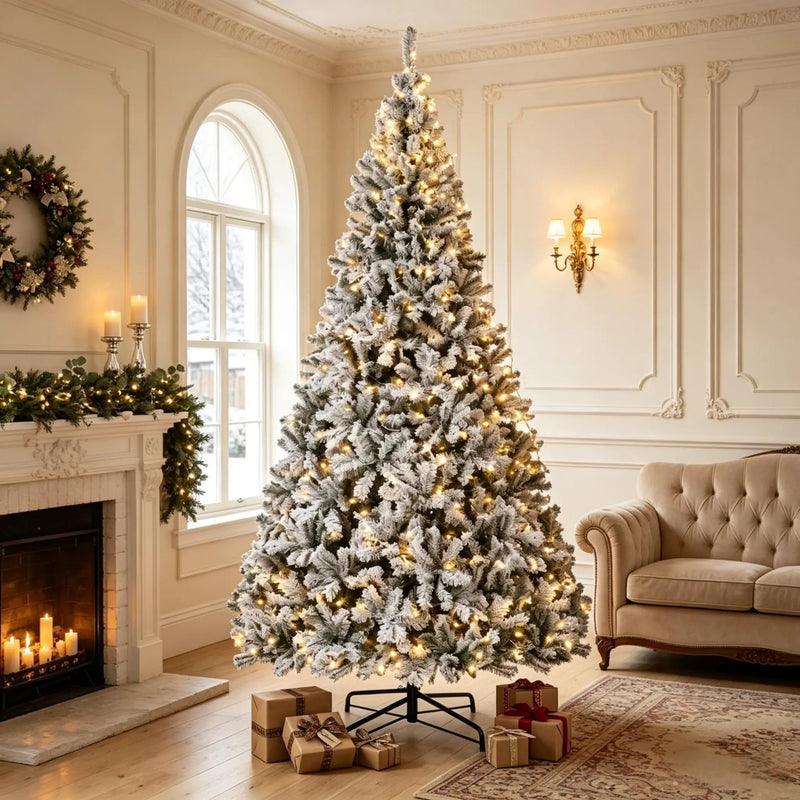 9 Ft Pre-Lit Flocked Fraser Fir Artificial Christmas Tree by HouseOfZazla