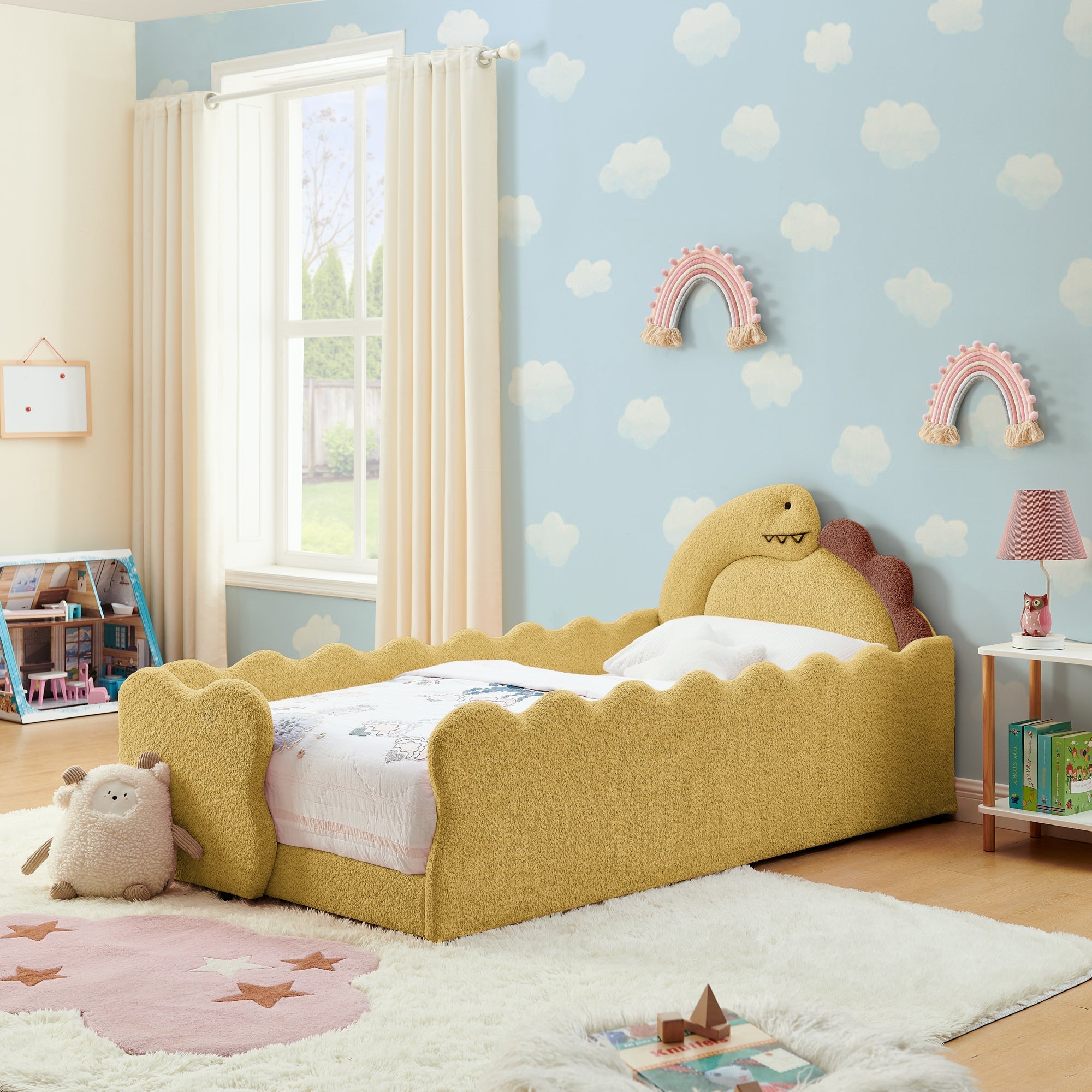 Twin Size Dinosaur-Shaped Kids Bed with Safety Guardrails by HouseOfZazla