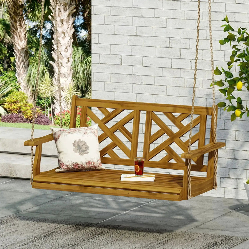 Alejandro Acacia Wood Porch Swing with Slat Panel Seating by HouseOfZazla