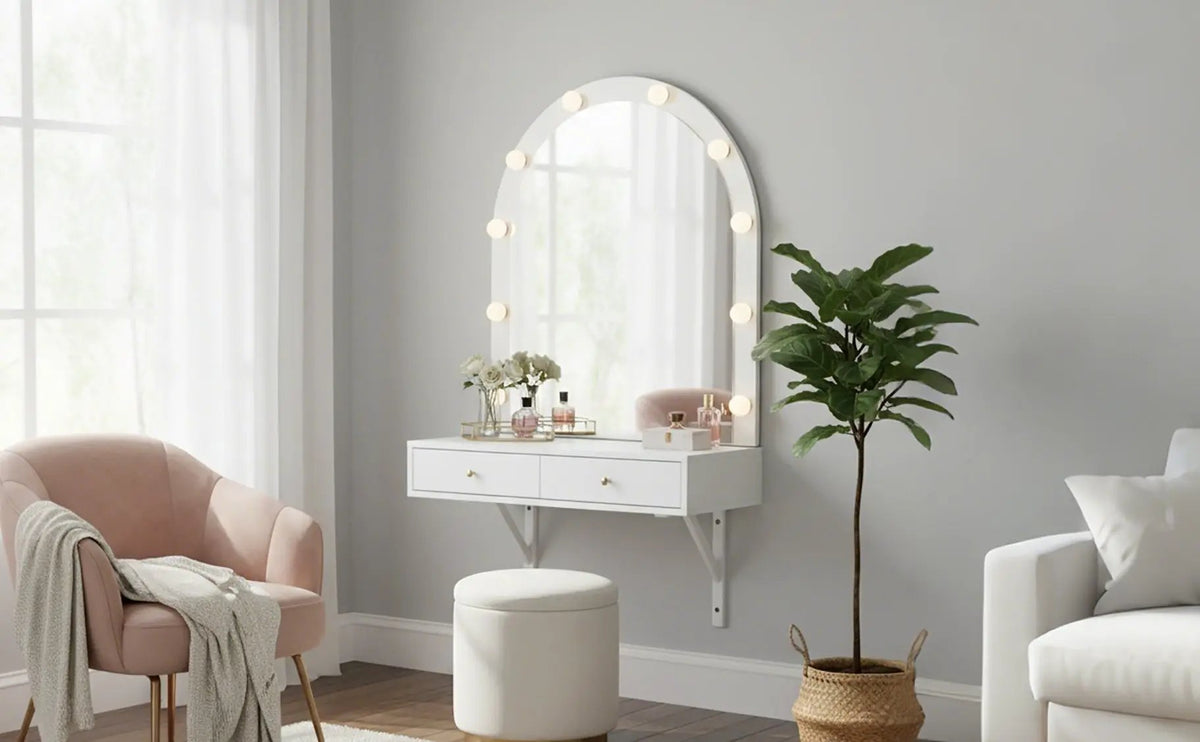 Floating Makeup Vanity Desk with Mirror & 3-Color Lights by HouseOfZazla