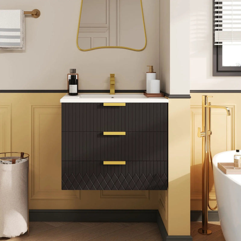 Wall Mounted Floating Cabinet With Double Drawer, Rectangular Sink by Unique Piece Furniture