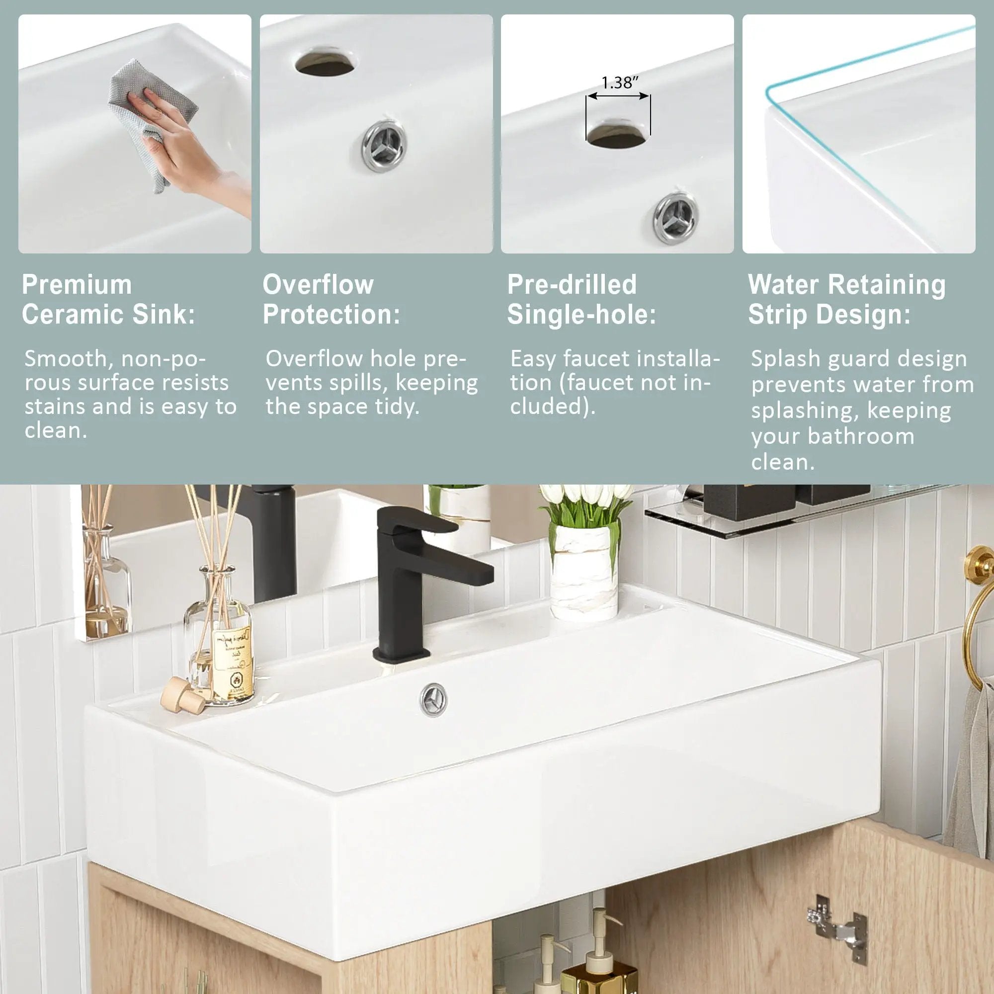 Bathroom Vanity, Combo Cabinet, Bathroom Storage Cabinet, Single Ceramic Sink by Unique Piece Furniture