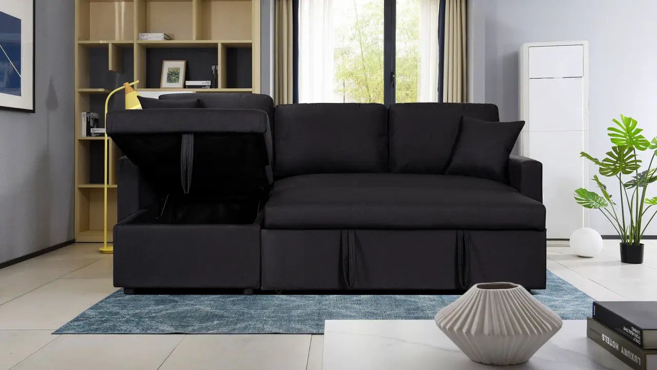 Paisley - Fabric Reversible Sleeper Sectional Sofa With Storage Chaise by HouseOfZazla