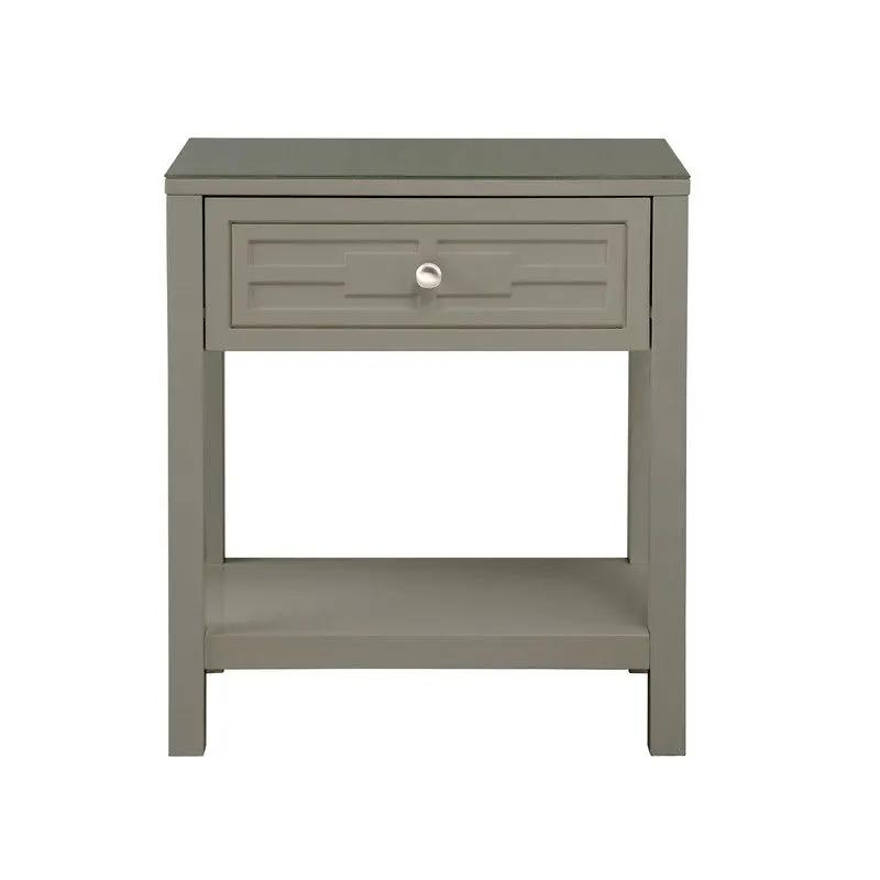 Dylan - Wooden End Side Table Nightstand With Glass Top And Drawer by Unique Piece Furniture