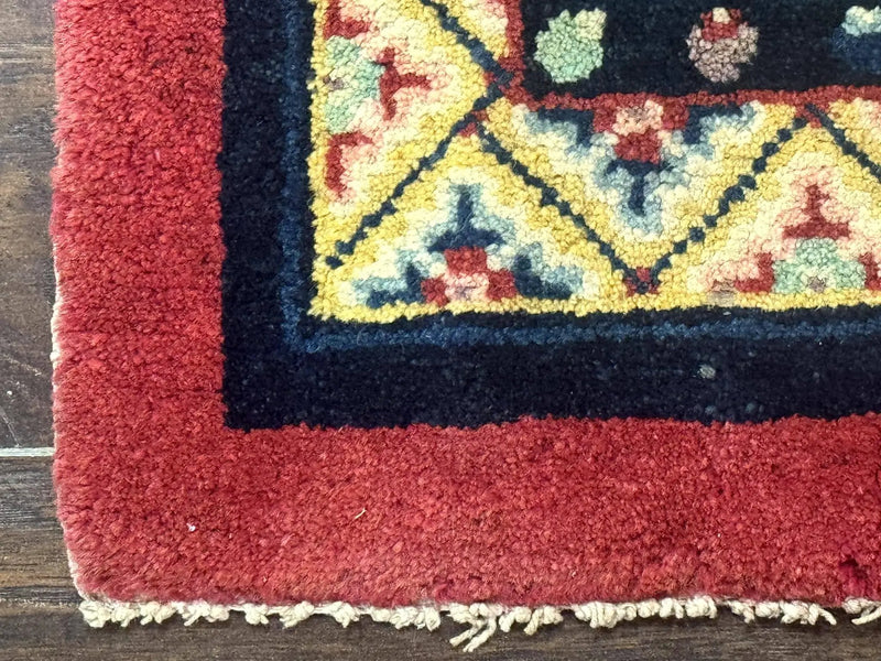 Antique Small Chiense Square Rug 2x2 ft, Wool Chinese Rug by Jewel Rugs