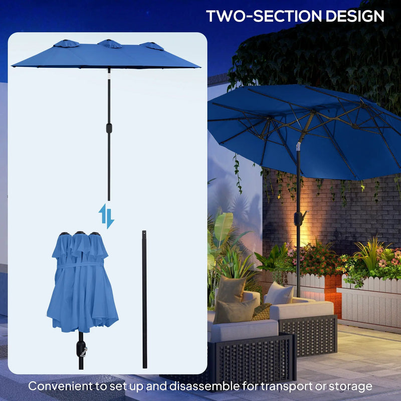 Outsunny 9.5' Double-Sided Patio Umbrella with 3 Air Vents, Tilt and Crank by HouseOfZazla