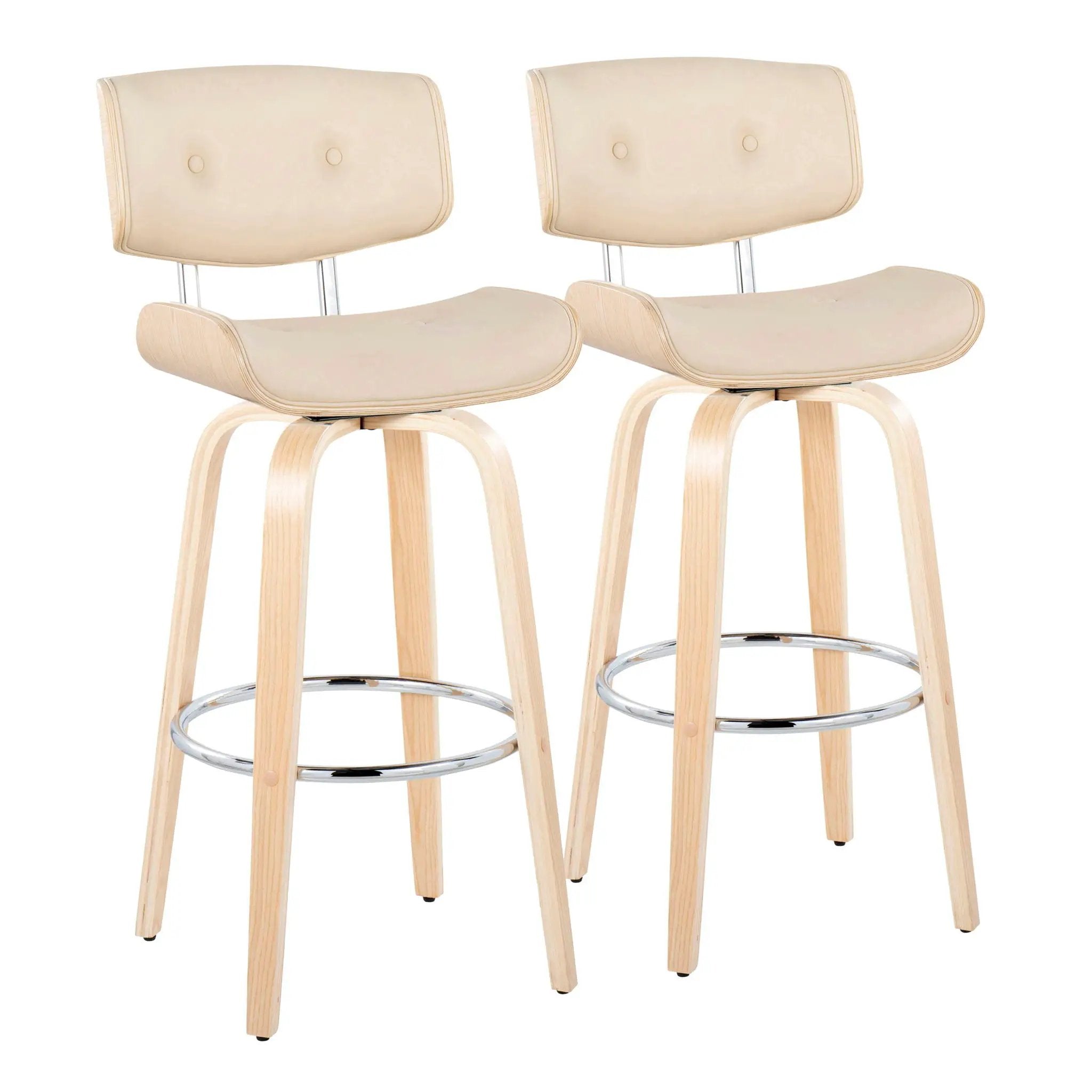 Lombardi - Mid Century Modern Fixed Height Barstool With Swivel With Round Footrest (Set of 2) by Unique Piece Furniture