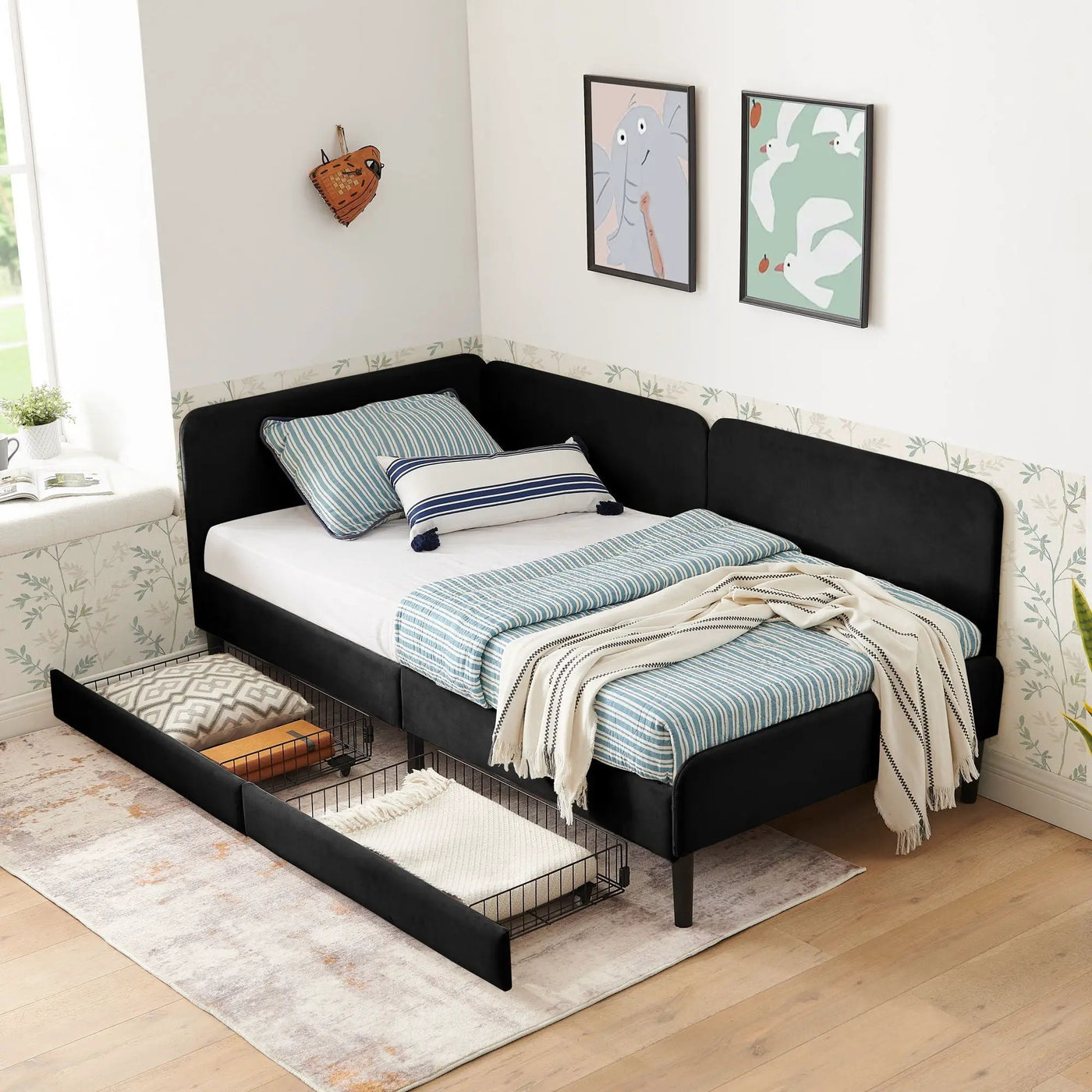 Upholstered Platform Bed Frame With 2 Storage Drawers And Adjustable Sofa Bed by HouseOfZazla