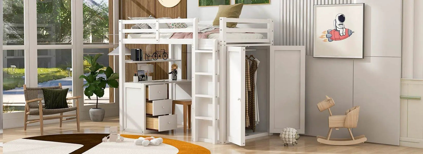 Loft Bed With Drawers, Desk, And Wardrobe by HouseOfZazla