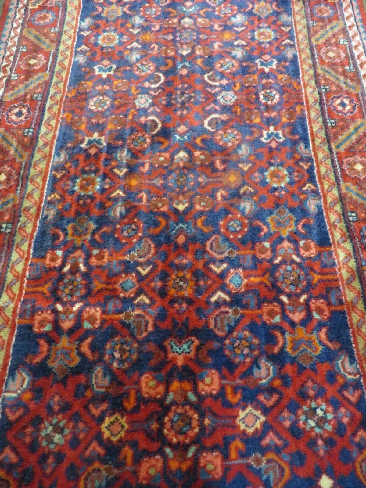 3' 6" X 10' 4" Antique Handmade India Floral Oriental Wool Runner Rug # 128 by Jewel Rugs