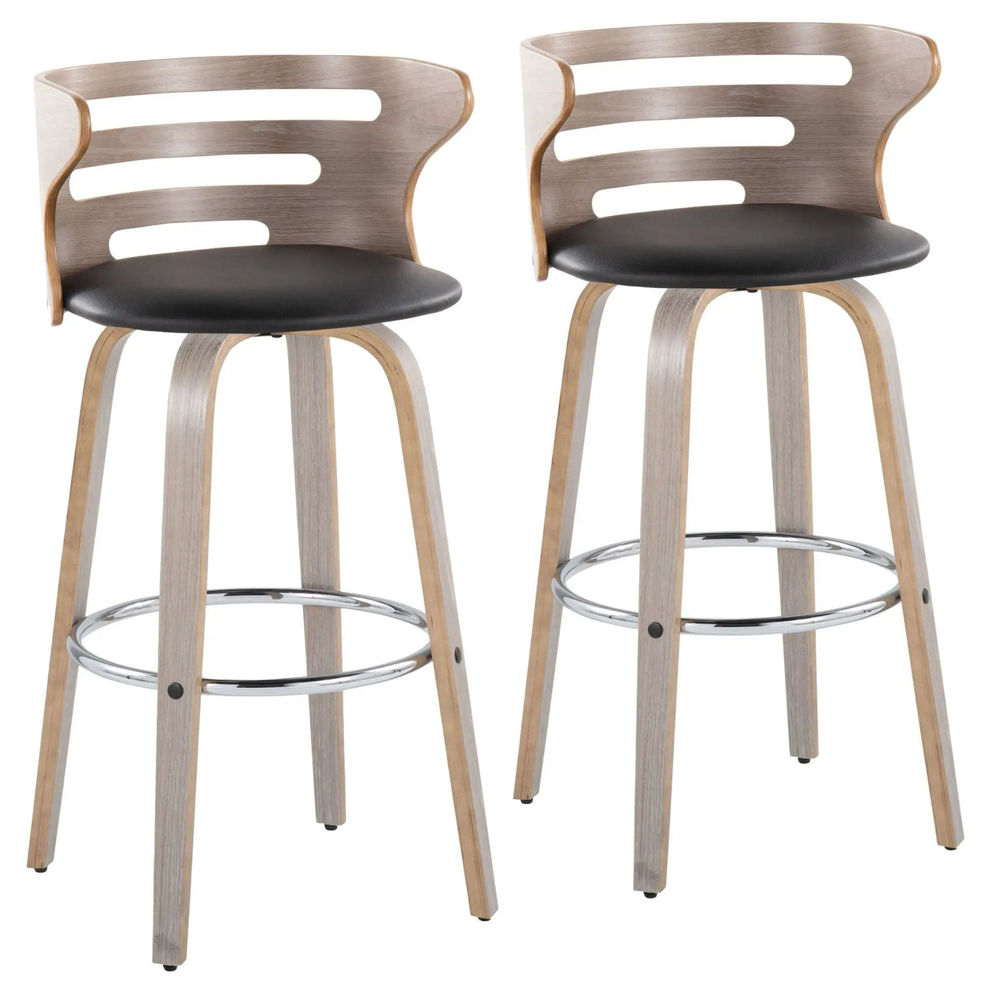 Cosini - Mid Century Modern Fixed Height, Barstool With Swivel With Round Footrest (Set of 2) by HouseOfZazla